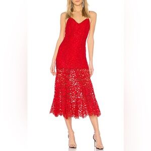 NBD x Revolve Brielle Elegant Red Lace Form Fitting Midi Dress size Small